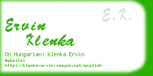 ervin klenka business card